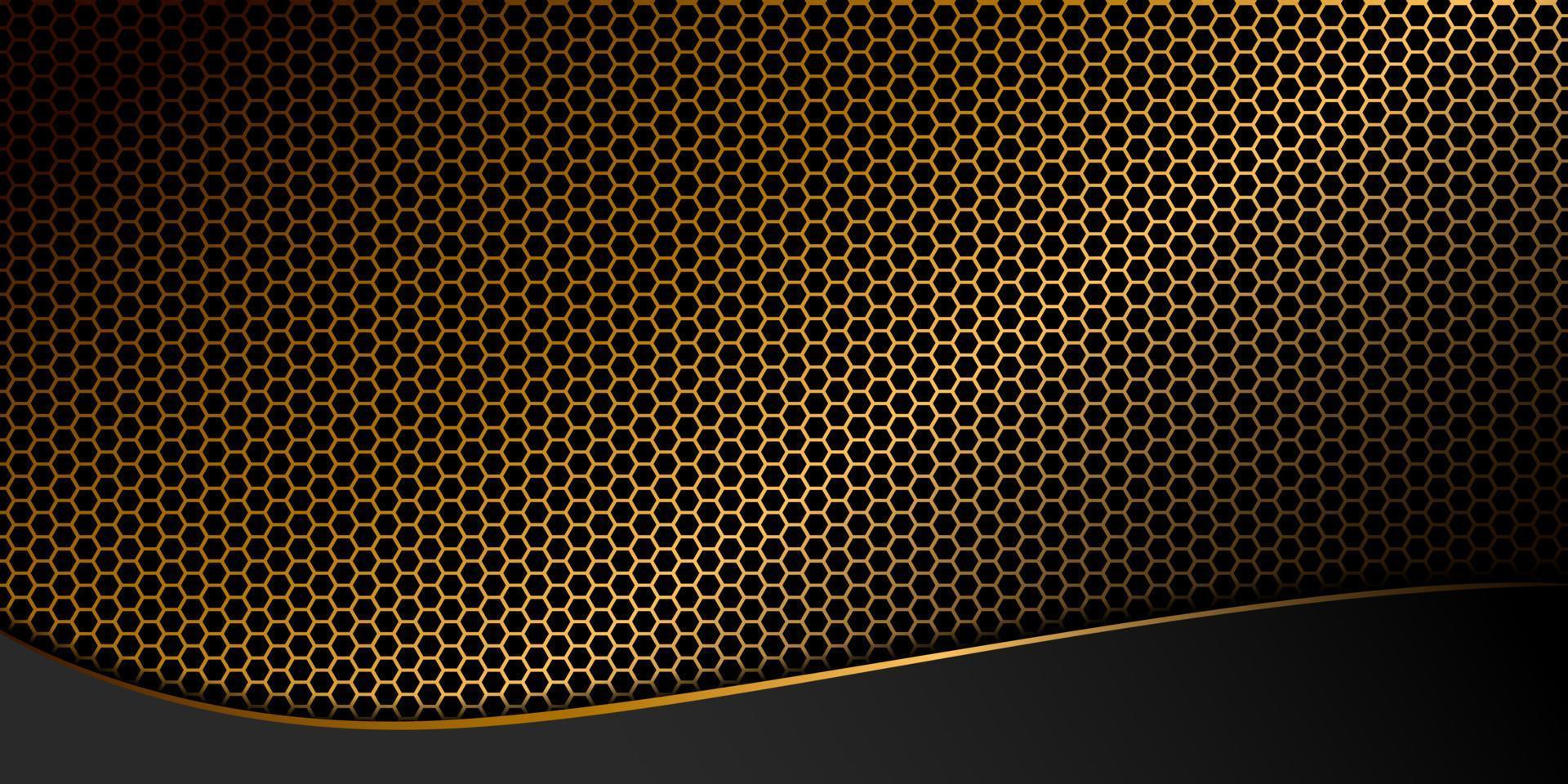 Imagen de fondo de rejilla hexagonal de oro abstracto a continuación con bandas de borde curvo dorado. ilustración vectorial vector