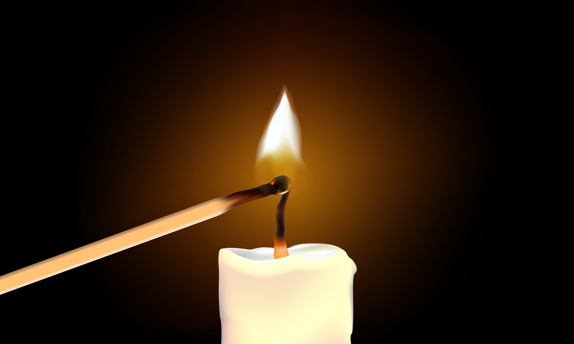 Light a white candle with matches shining on a dark background.vector