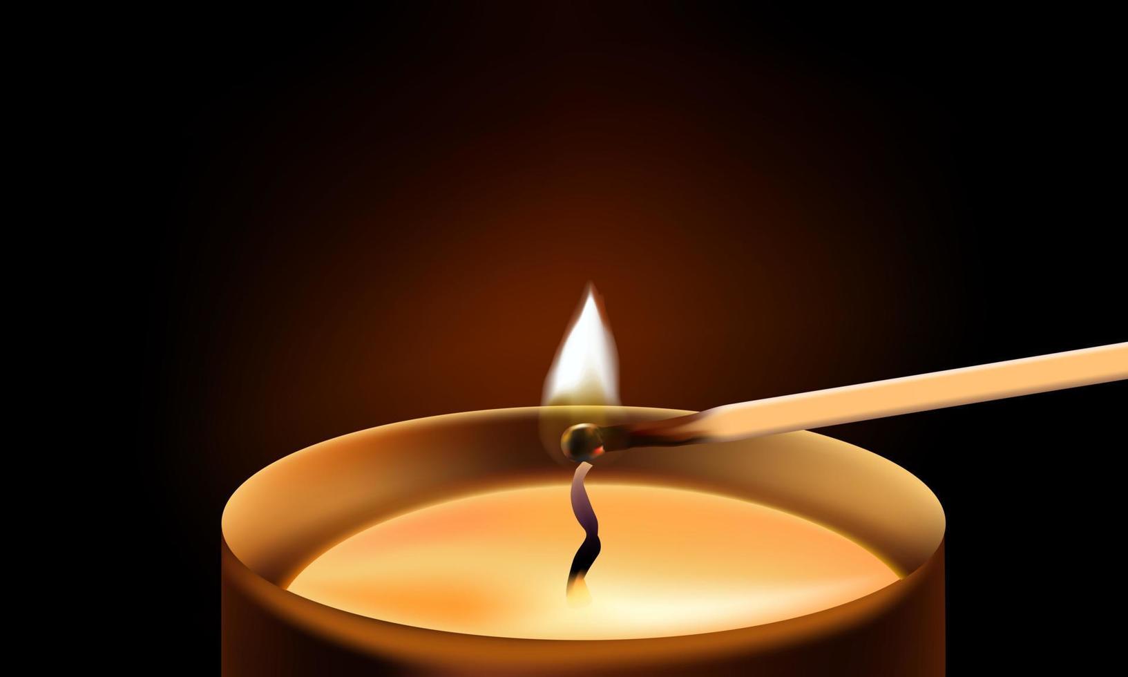 Matches lighting a tealight candle.vector for illustration design. vector