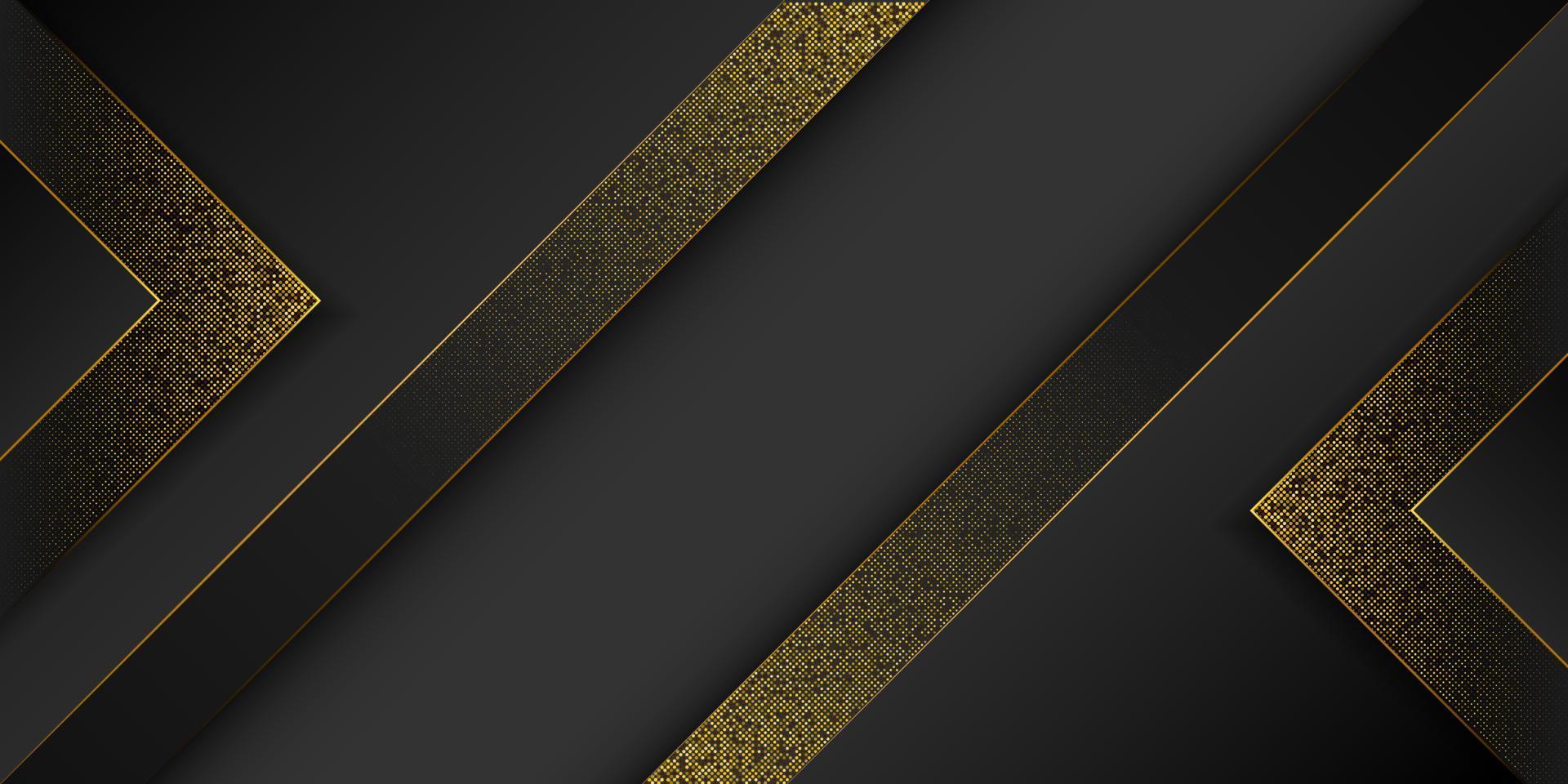 Black abstract geometric background luxury with glitter golden modern shapes concept. vector