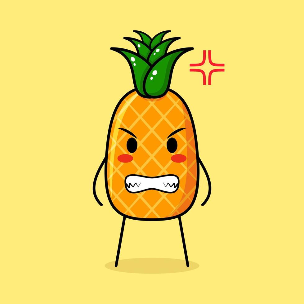 lindo personaje de piña con expresión enojada. adecuado para emoticono, logo, mascota. sonriendo vector