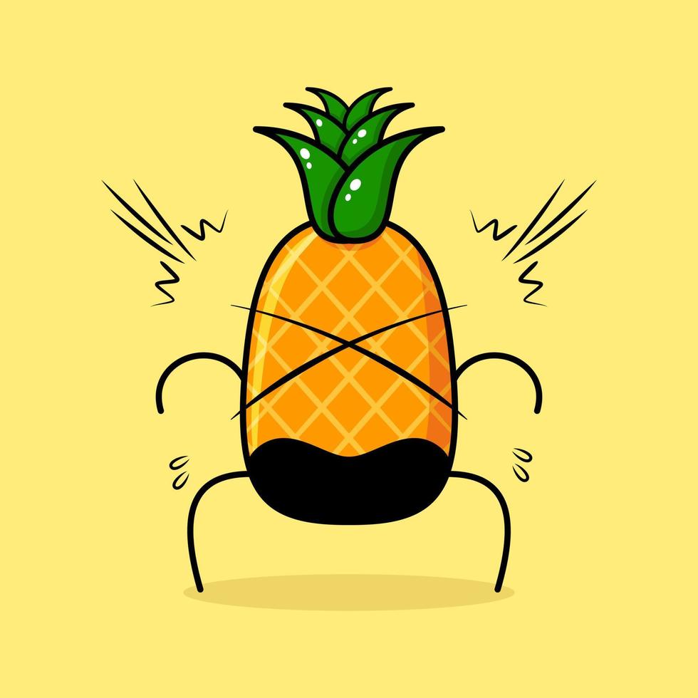 lindo personaje de piña con expresión sorprendida y boca abierta. verde y amarillo. adecuado para emoticonos, logotipos, mascotas vector