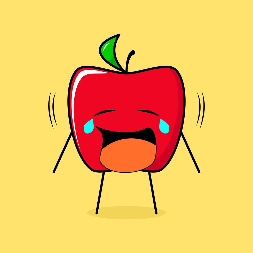 cute red apple character with crying expression. green and red. suitable for emoticon, logo, mascot vector