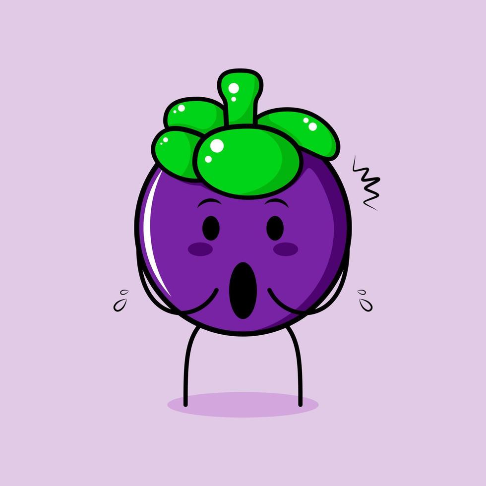 cute mangosteen character with impressed expression and mouth open. green and purple. suitable for emoticon, logo, mascot and icon vector
