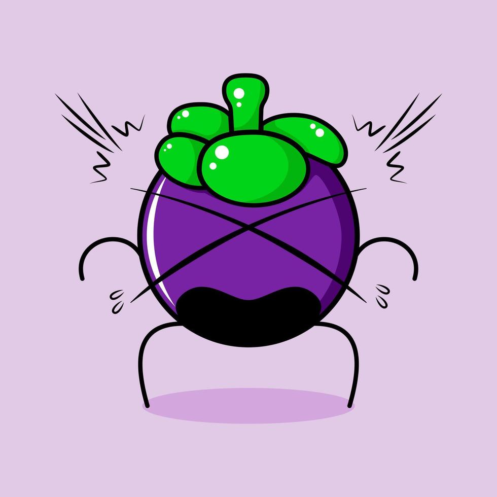 cute mangosteen character with shocked expression and mouth open. green and purple. suitable for emoticon, logo, mascot and icon vector