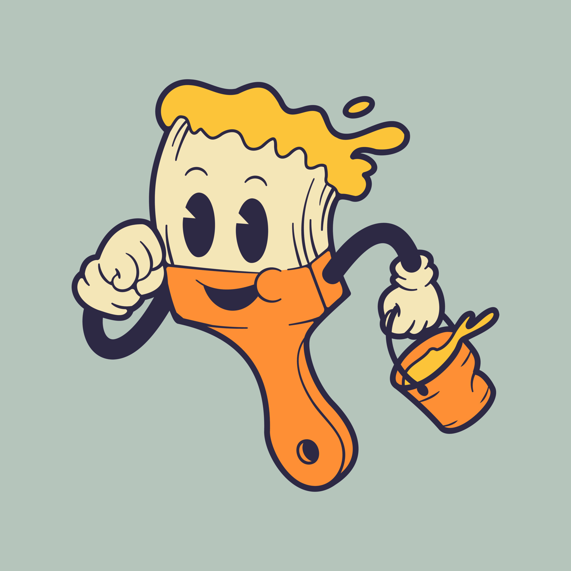 The running paint brush mascot. Retro vintage mascot illustration