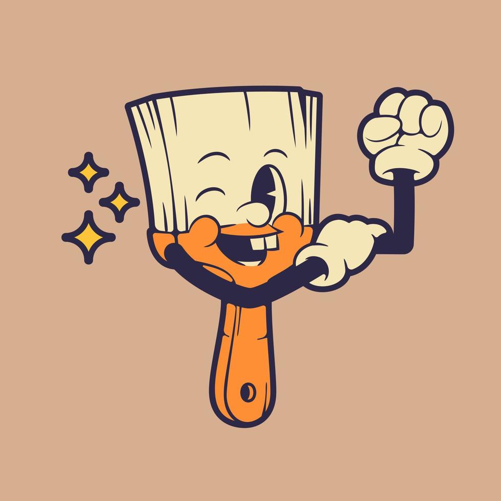 Paint brush mascot holding in to its arm while smiling. Retro vintage mascot illustration. vector