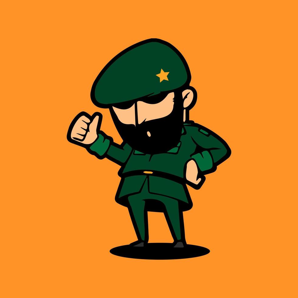 Retro army mascot cartoon character thumbs up. Celebration of Indonesia Independence Day. vector