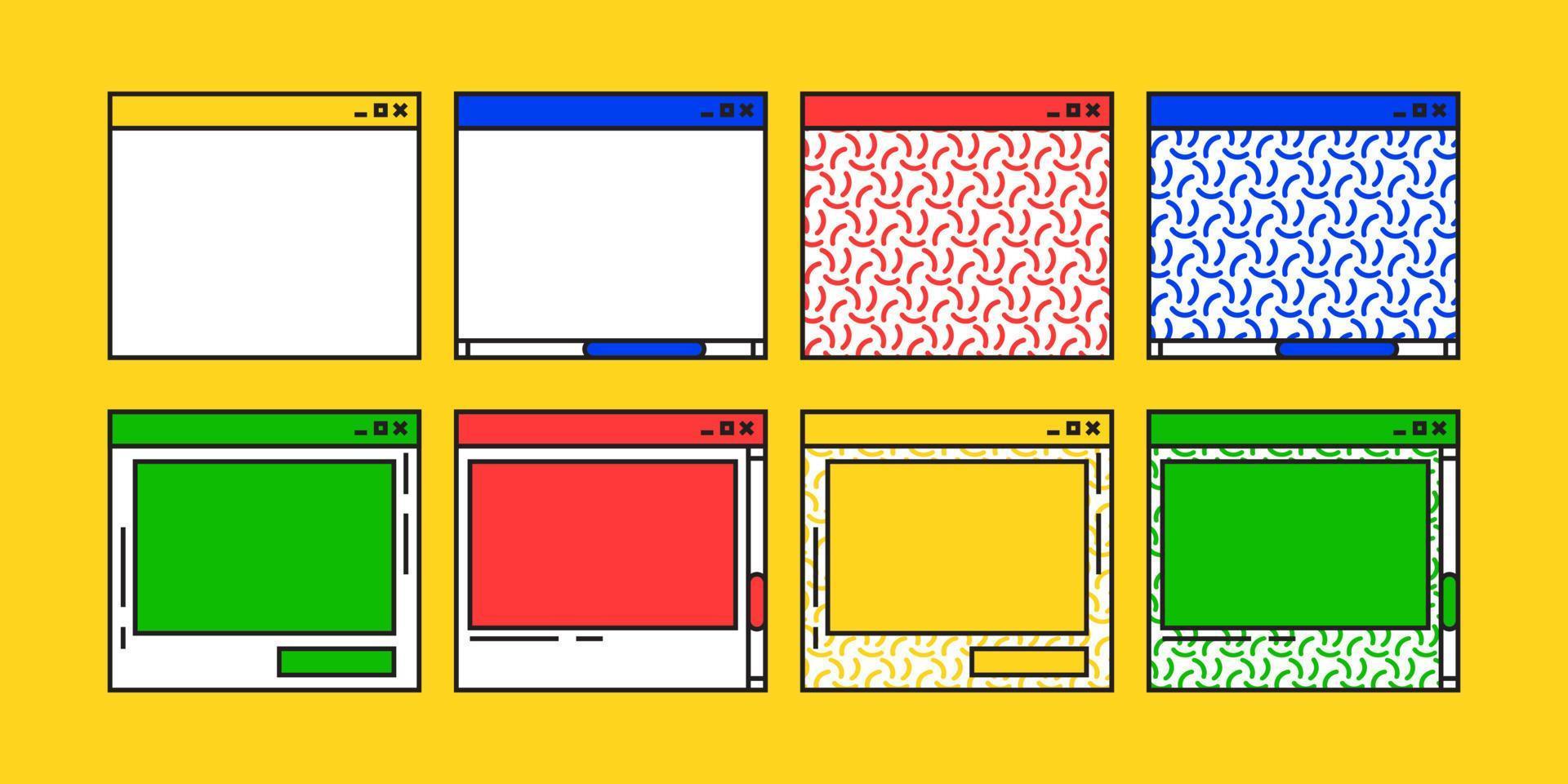 Retro vintage colorful UI window design element. Old computer pop up