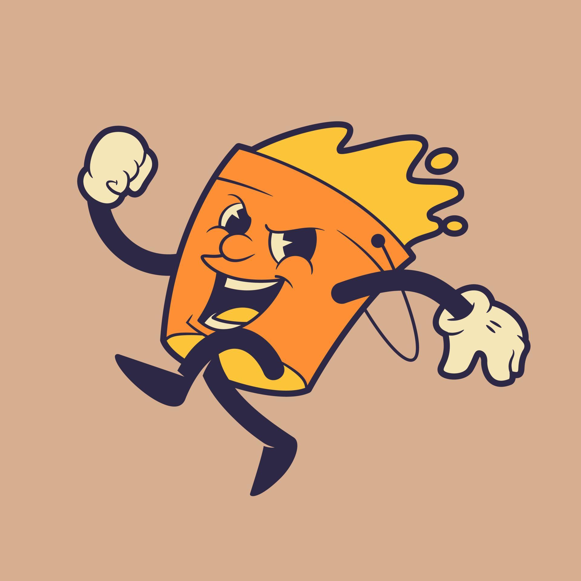 The running paint bucket mascot running and smiling. Retro vintage