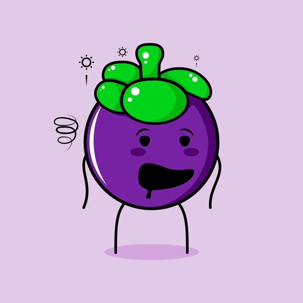 cute mangosteen character with drunk expression and mouth open. green and purple. suitable for emoticon, logo, mascot and icon vector