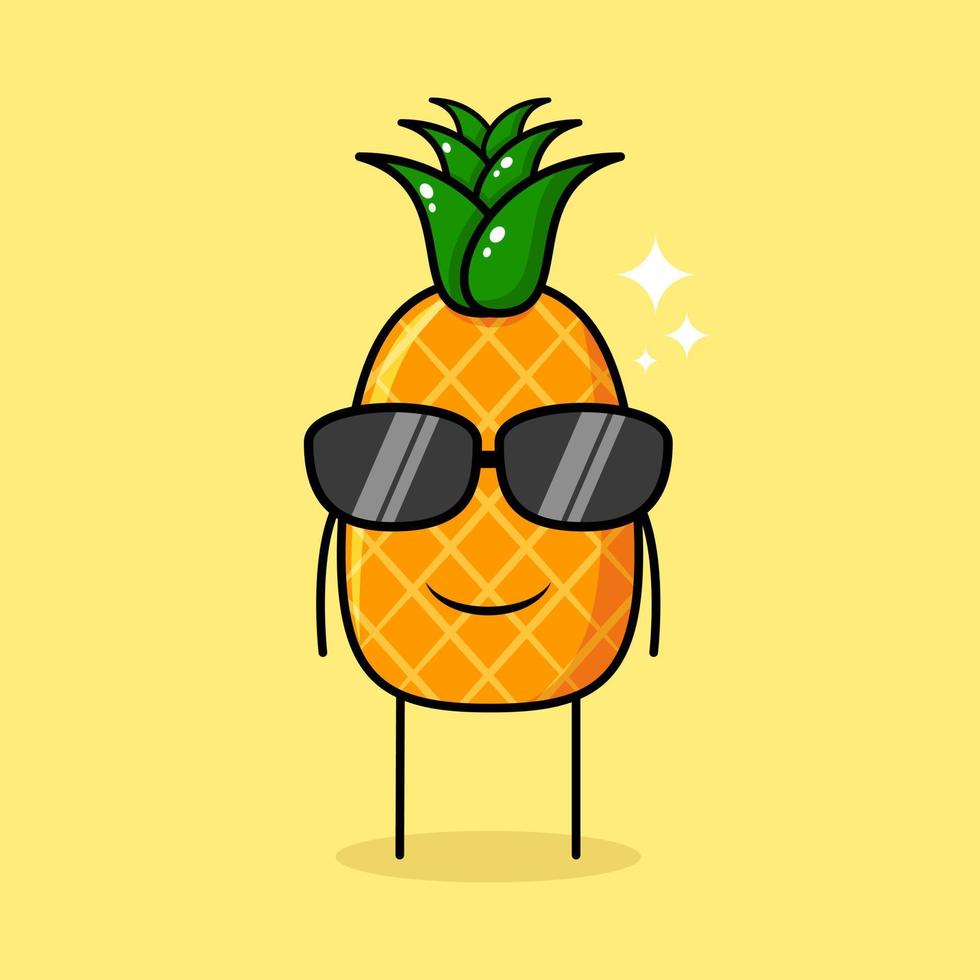 cute pineapple character with smile expression and black eyeglasses. green and yellow. suitable for emoticon, logo, mascot or sticker vector