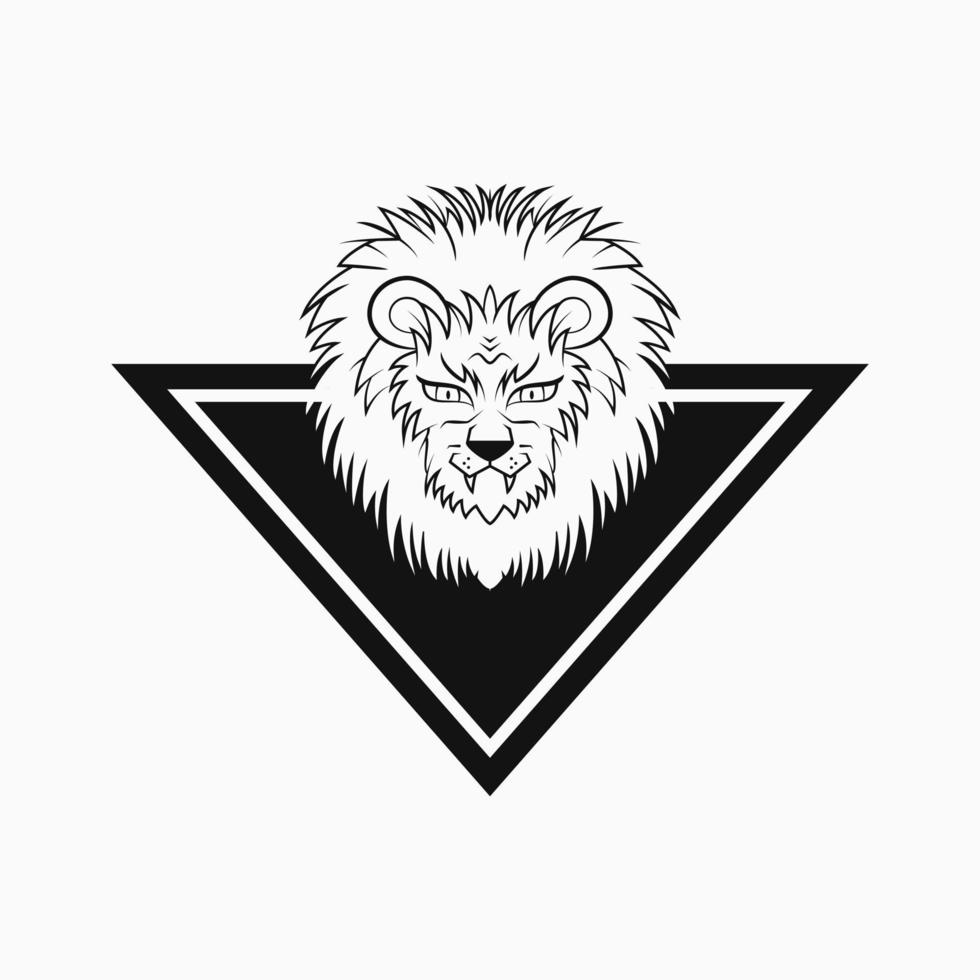 lion head triangle shield logo concept. line art style. black and white. suitable for logo, icon, symbol and sign vector