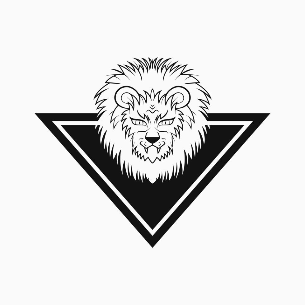 concepto de logotipo de escudo de triángulo de cabeza de león. estilo de arte lineal. en blanco y negro. adecuado para logotipo, icono, símbolo y signo vector