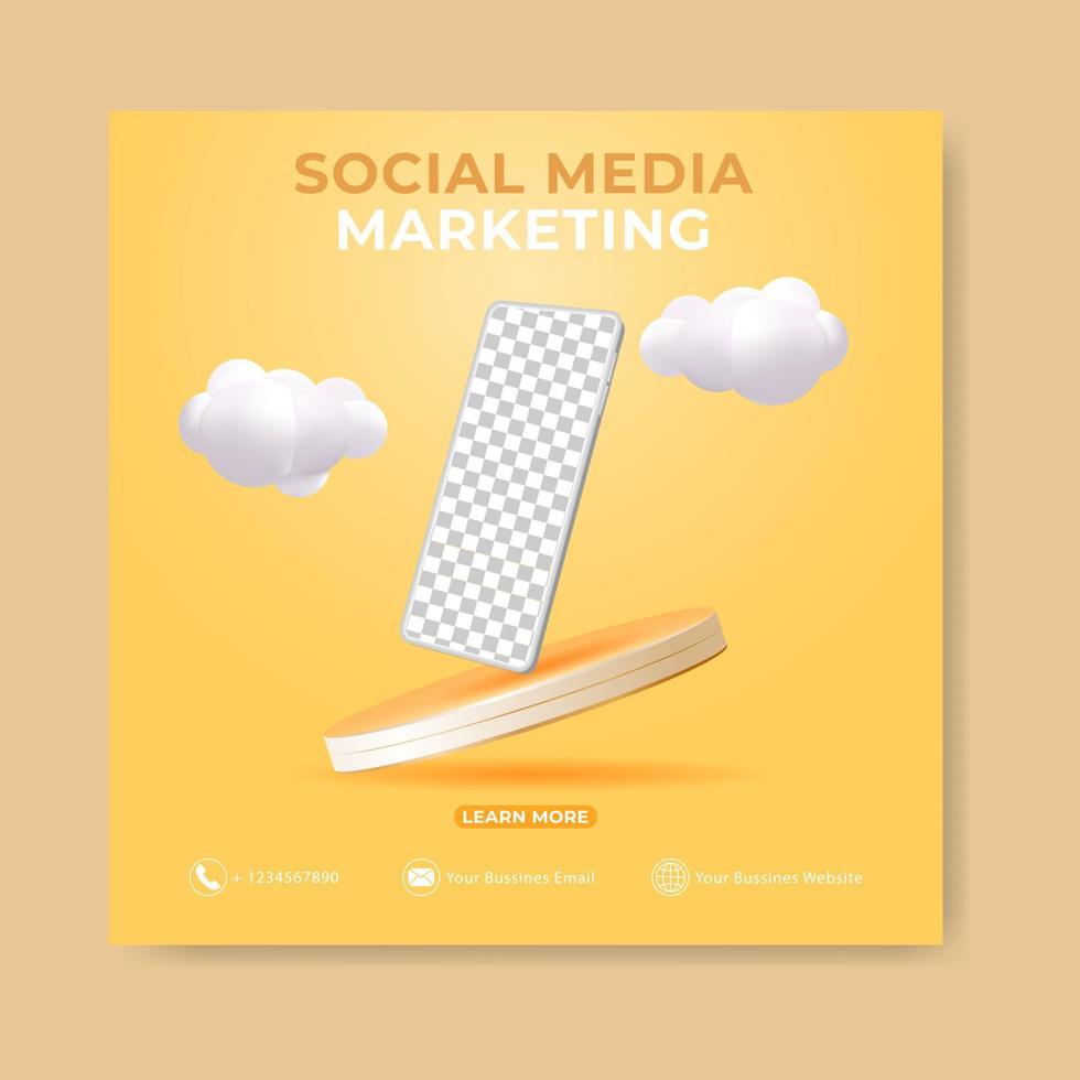 editable social media post template. 3D social media banner ads with mobile app vector