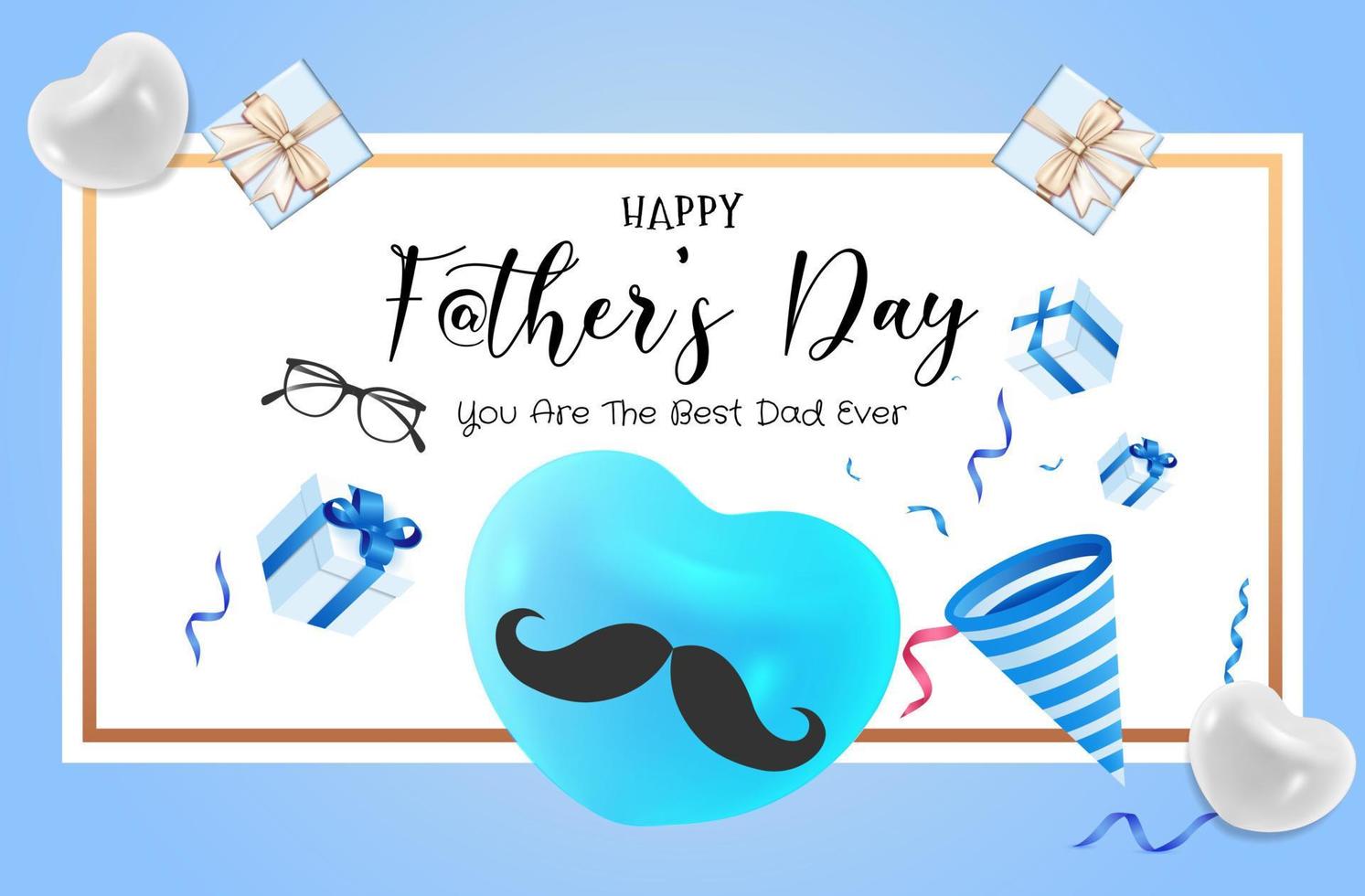 Father's Day poster or banner template with gift box on blue background. Greetings and presents for Father's Day Promotion and shopping template for love dad vector