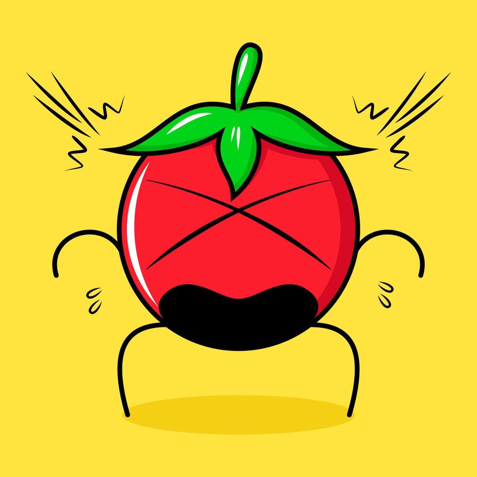 cute tomato character with shocked expression and mouth open. green, red and yellow. suitable for emoticon, logo, mascot vector