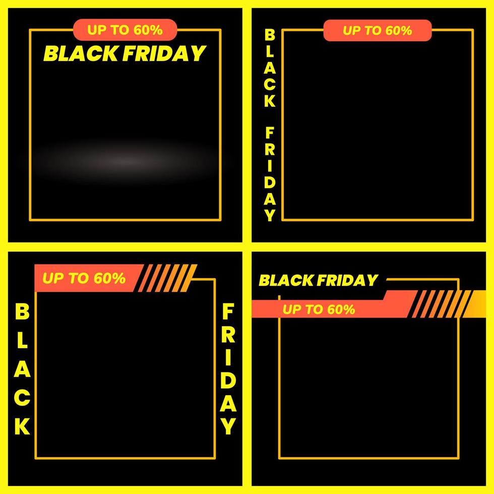 conjunto de fondo de viernes negro. con marco amarillo y sesenta por ciento de descuento. diseño simple y elegante. adecuado para alimentar redes sociales, folletos o afiches vector