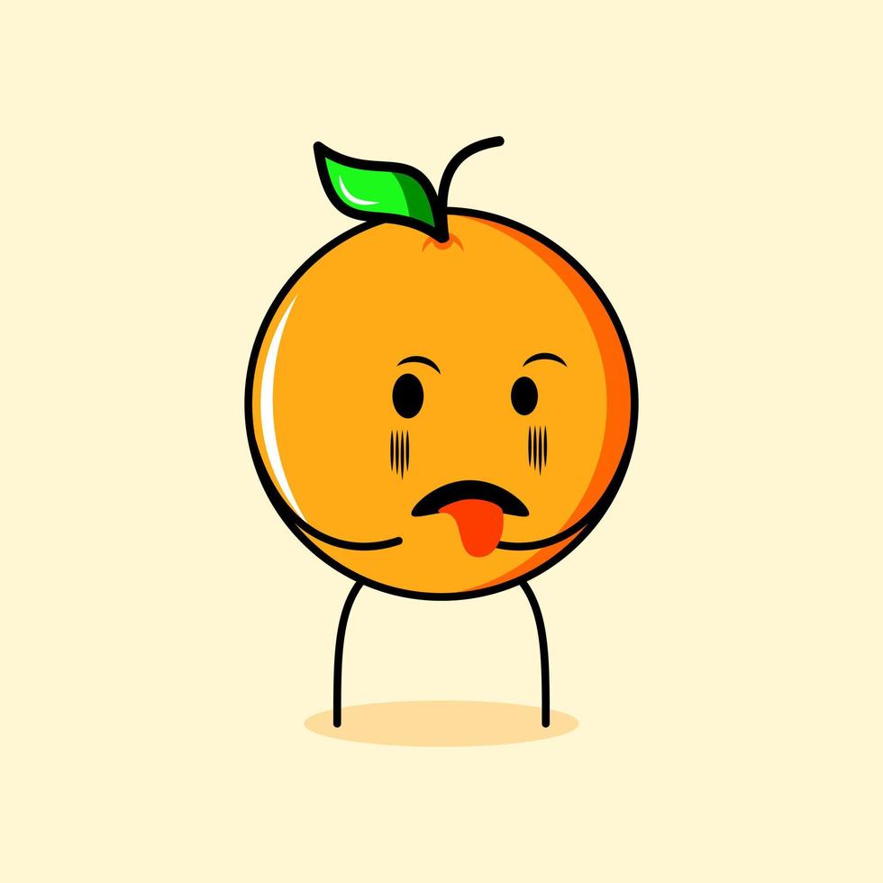 lindo personaje naranja con expresión repugnante y lengua fuera. adecuado para emoticonos, logotipos, mascotas vector