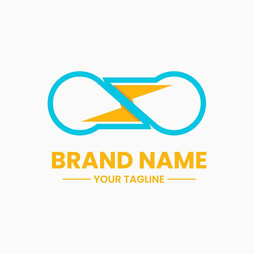 lightning infinity logo concept. flat, modern, combination, simple and line style.blue and yellow. suitable for logo, icon, symbol and sign. such as expedition, speed and insurance logo vector