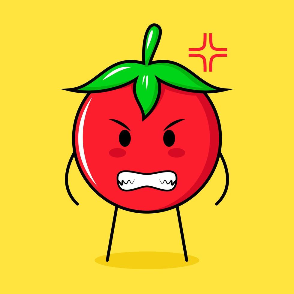 lindo personaje de tomate con expresión sonriente y enojada. adecuado para emoticonos, logotipos, mascotas vector