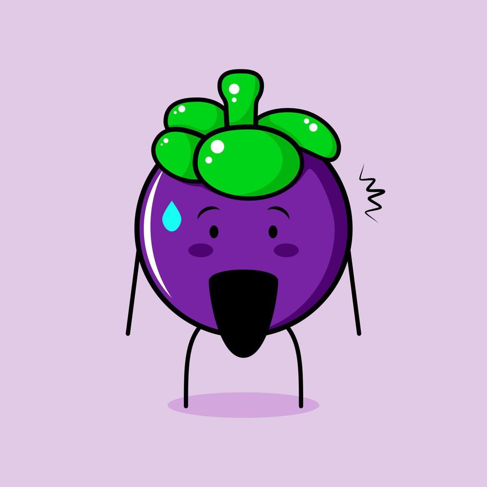 cute mangosteen character with shocked expression and mouth open. green and purple. suitable for emoticon, logo, mascot or sticker vector
