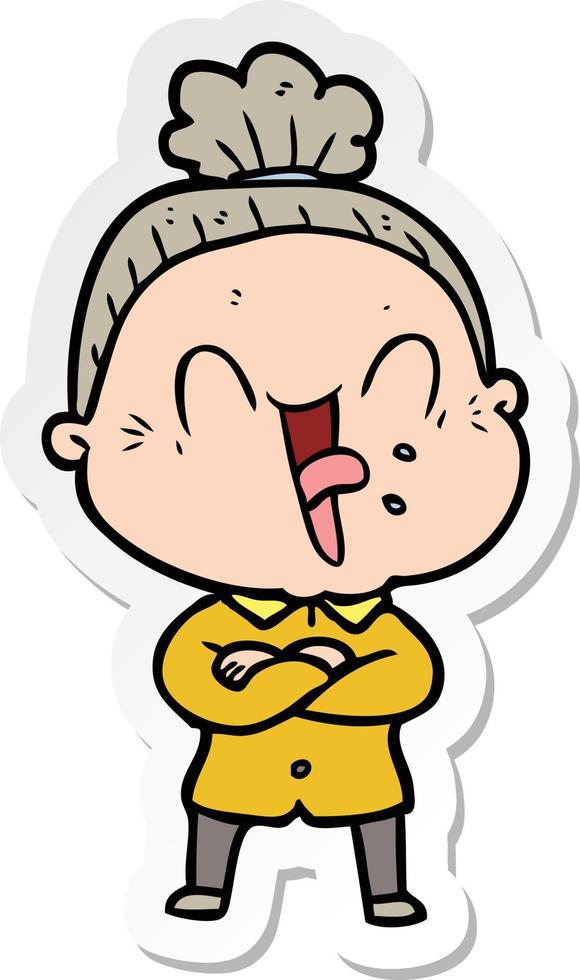 sticker of a cartoon happy old woman vector