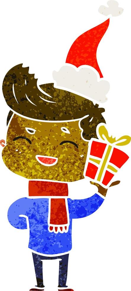 retro cartoon of a man laughing wearing santa hat vector