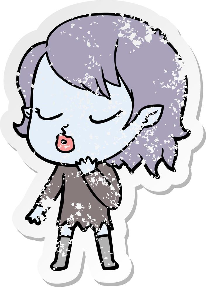 distressed sticker of a cute cartoon vampire girl vector