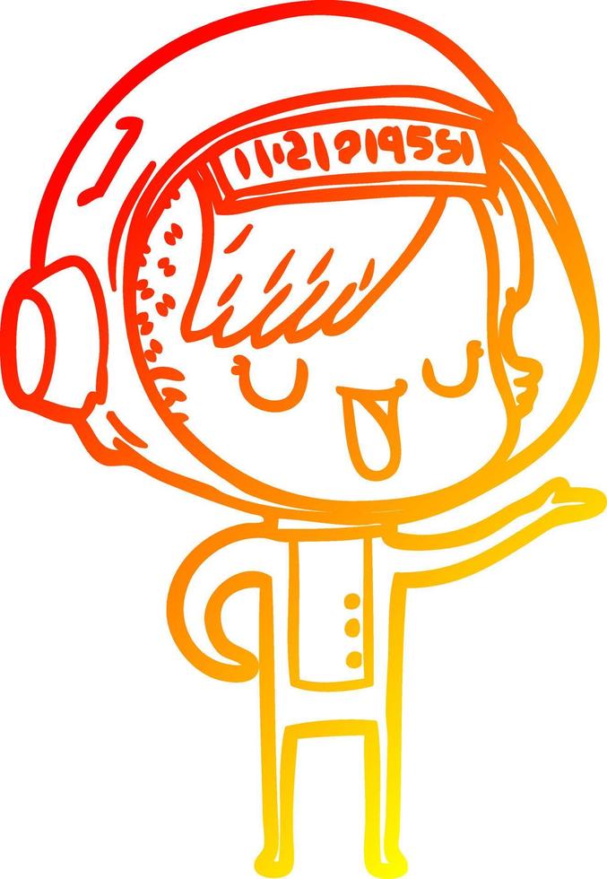 warm gradient line drawing cartoon astronaut woman vector