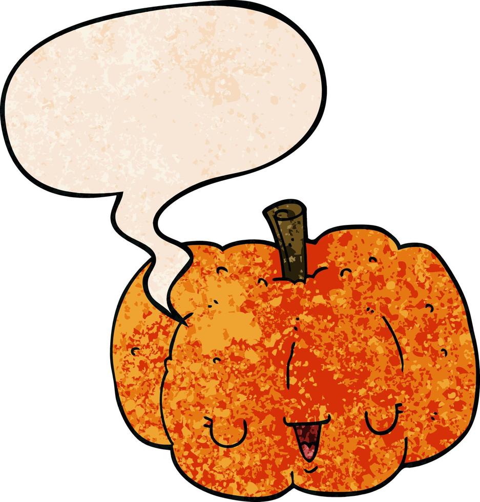 cartoon pumpkin and speech bubble in retro texture style vector