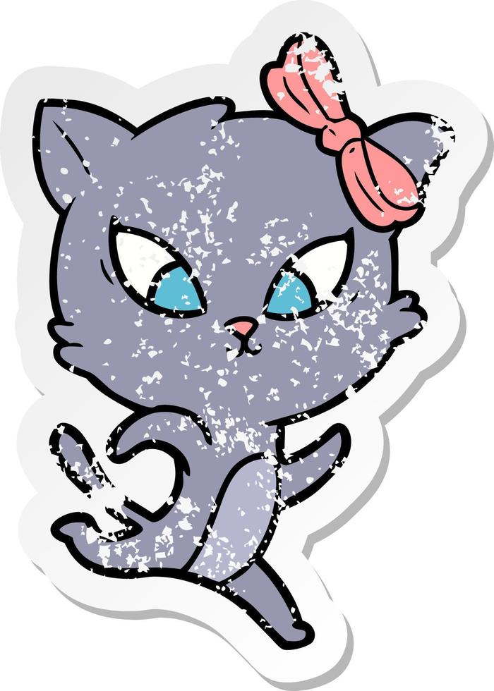 distressed sticker of a cartoon cat vector