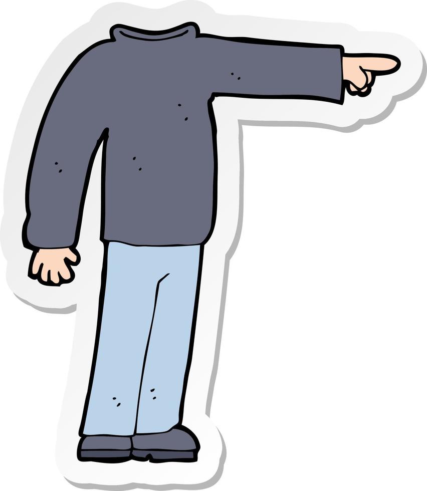 sticker of a cartoon headless man pointing vector