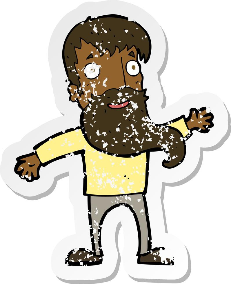 retro distressed sticker of a cartoon man with beard waving vector