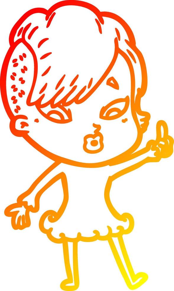 warm gradient line drawing cartoon surprised girl pointing vector