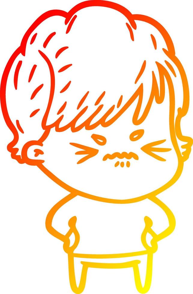warm gradient line drawing cartoon frustrated woman vector