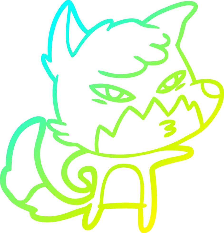 cold gradient line drawing clever cartoon fox vector