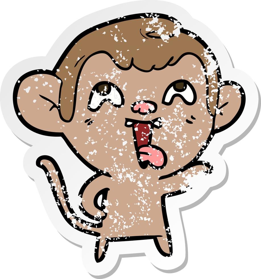 distressed sticker of a crazy cartoon monkey vector