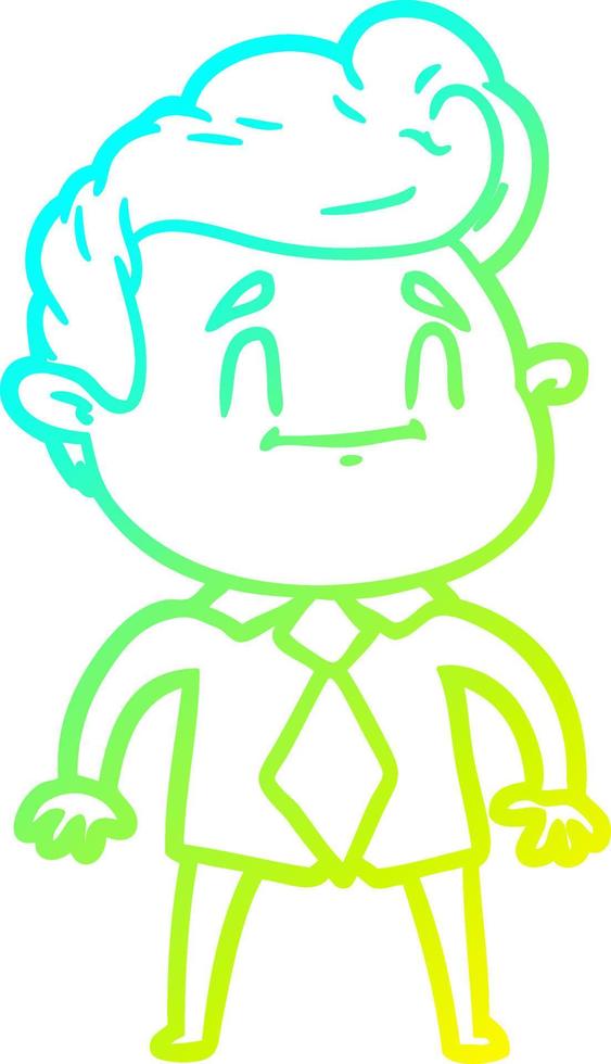 cold gradient line drawing happy cartoon man in office clothes vector