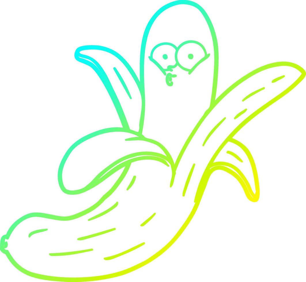 cold gradient line drawing cartoon banana with face vector