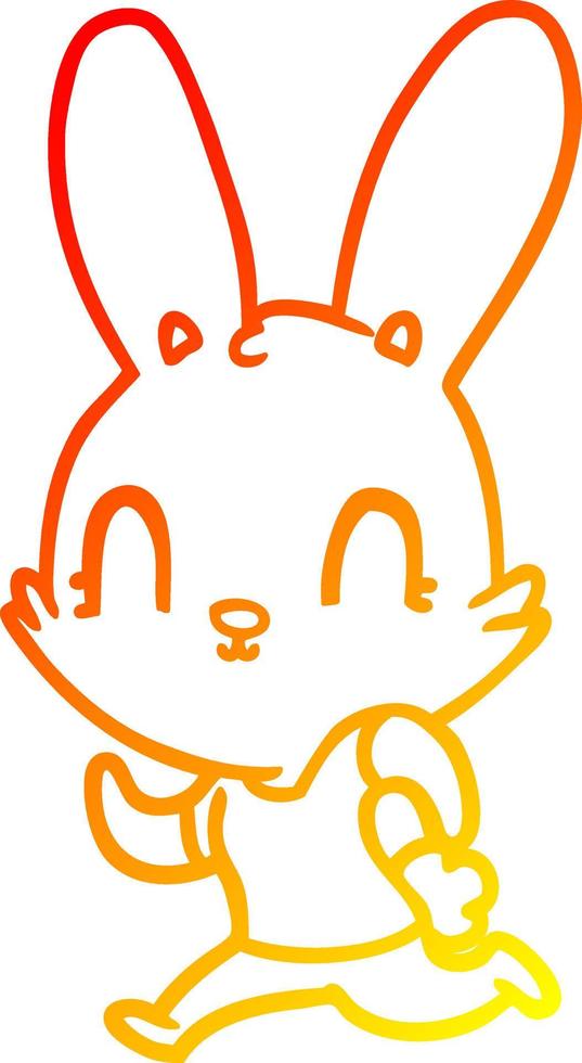 dibujo de línea de gradiente cálido lindo conejo de dibujos animados corriendo vector