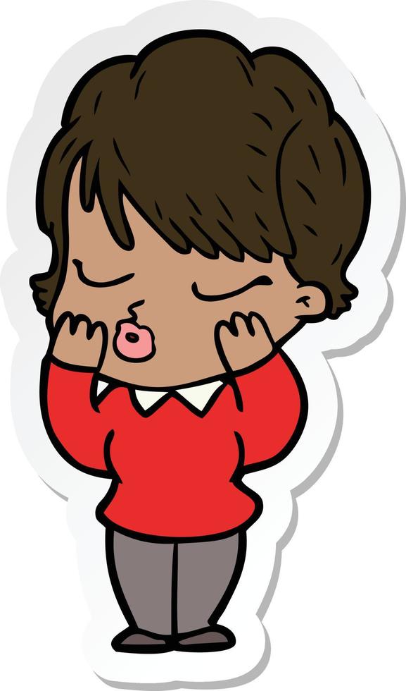 sticker of a cartoon woman with eyes shut vector