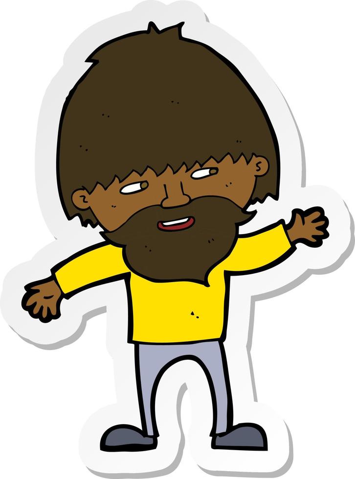 sticker of a cartoon happy bearded man waving vector