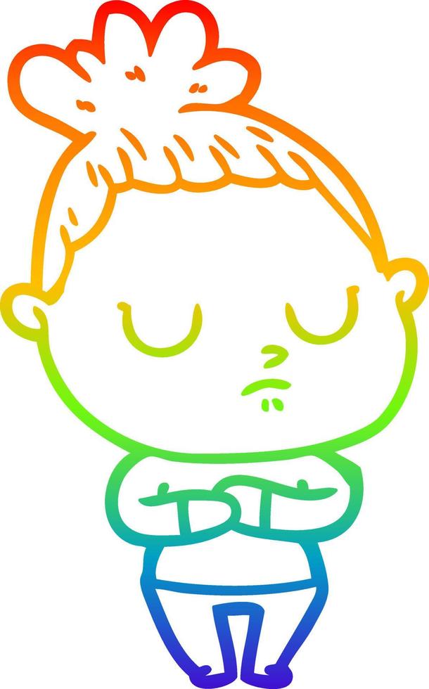 rainbow gradient line drawing cartoon calm woman vector