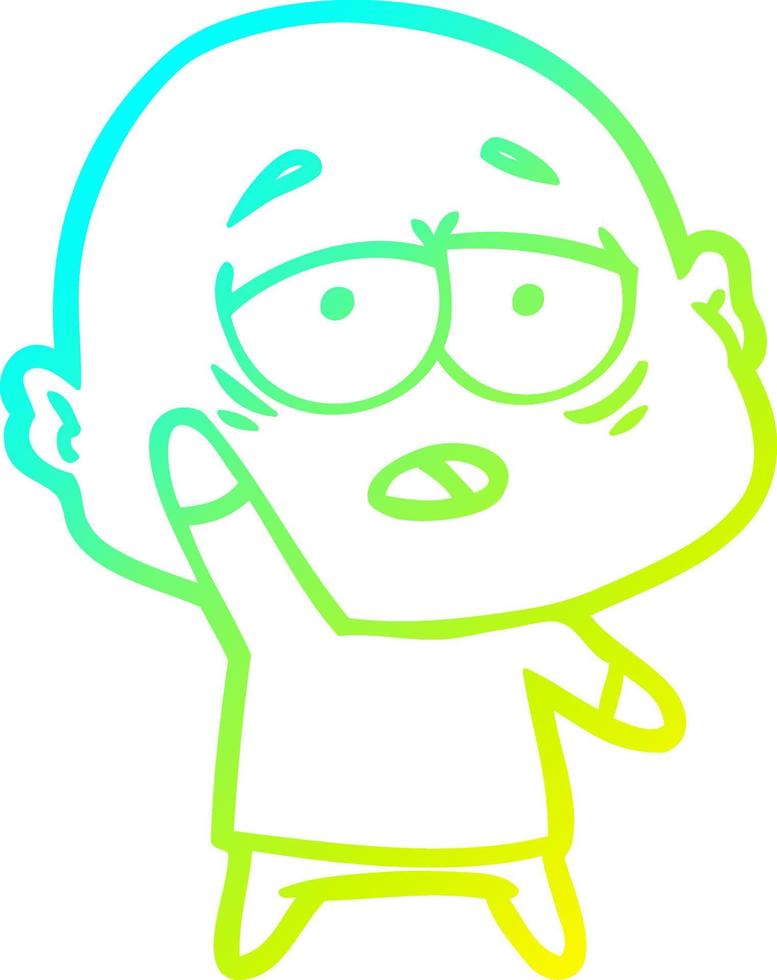 cold gradient line drawing cartoon tired bald man vector