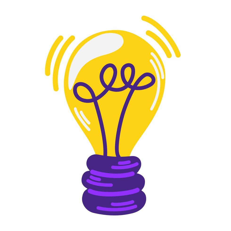 Light bulb. Light bulb with rays shines. Energy and symbol of the idea. Decoration for postcards, patches, prints for clothes, badges, posters. Vector cartoon illustration isolated