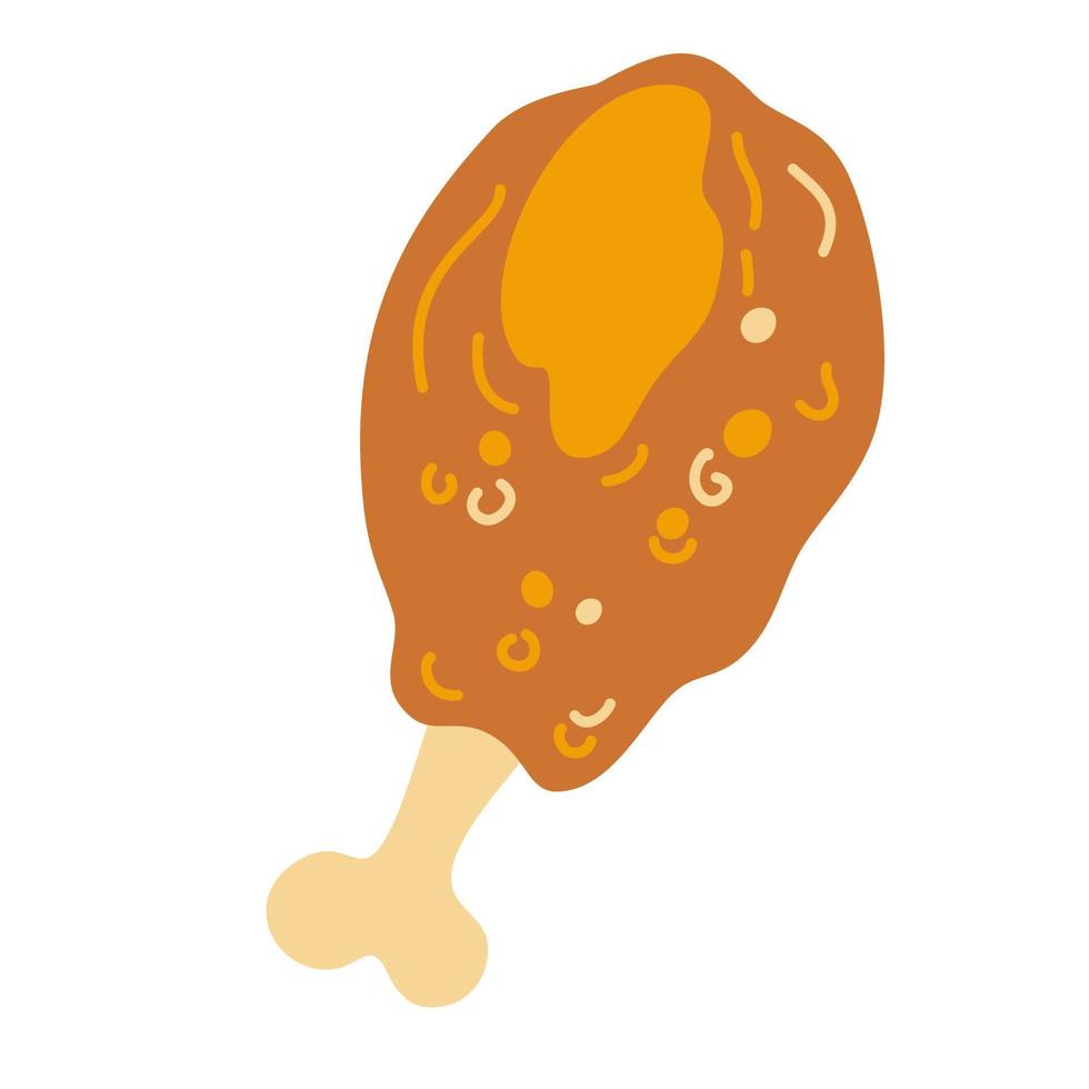 Chicken leg. Food.  Meat product for a grocery store on a white background. Great for label, restaurant menu. Vector hand draw cartoon illustration.