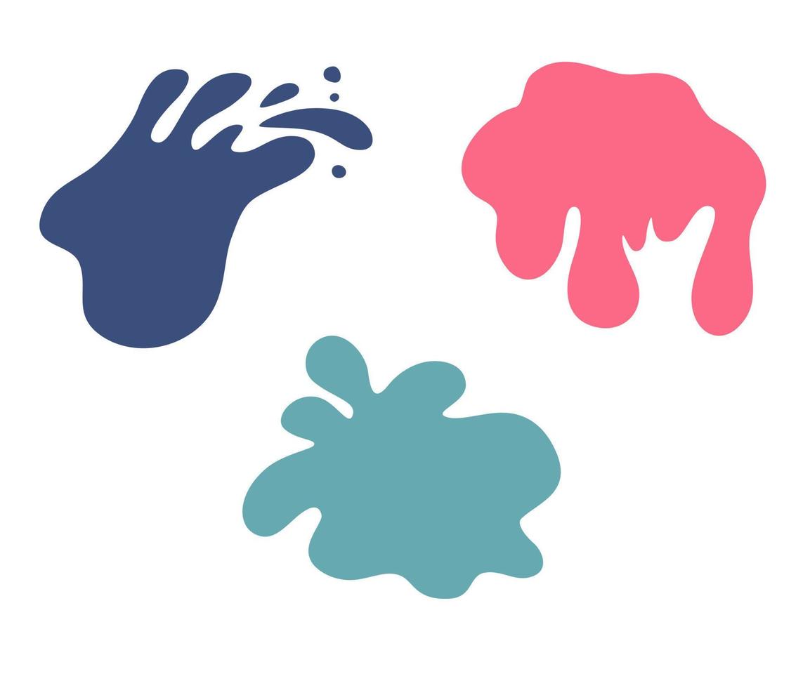 Spray paint set. Colorful collection of splashes, liquids of decorative shapes. Various splashes and drops, cartoon splashes. Colored link paints. Vector cartoon illustration isolate