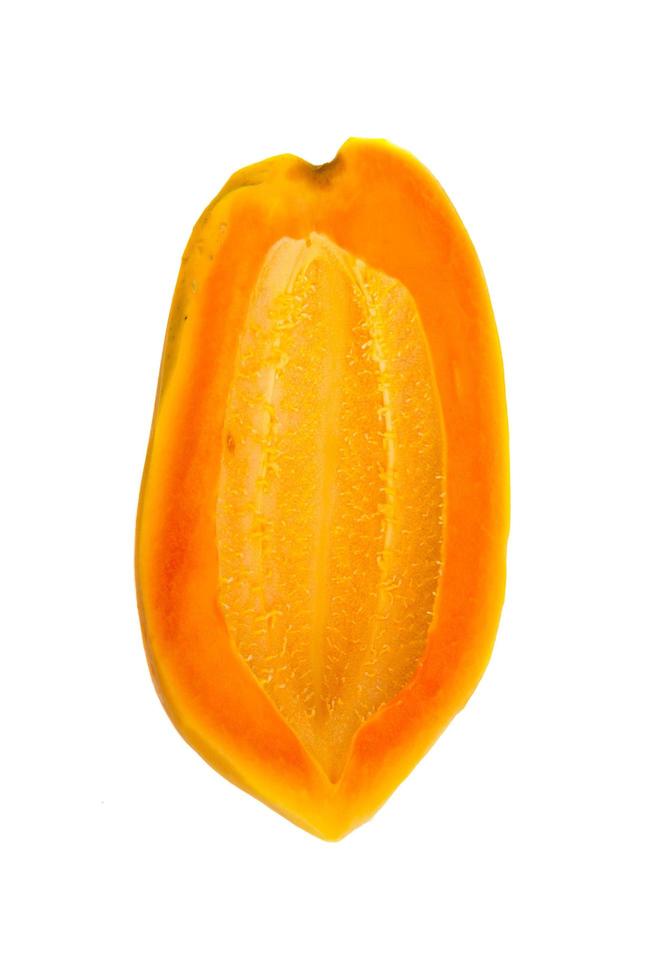 half cut ripe papaya seedless isolated on white background photo