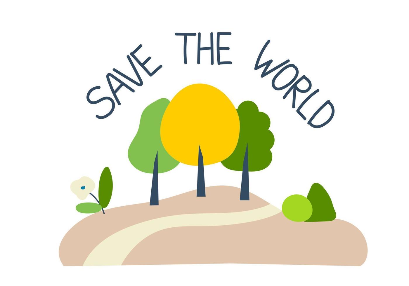 Vector illustration, with the inscription, save the planet, trees and ecotrope, isolated element on a white background. Protection of the environment and ecology